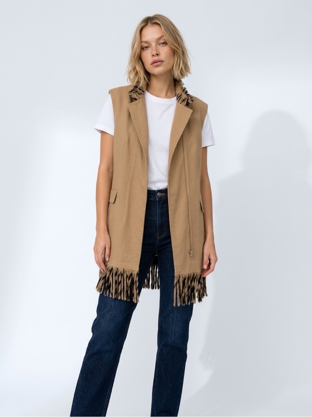 3.1 Phillip Lim Tan Sleeveless Fringed Vest